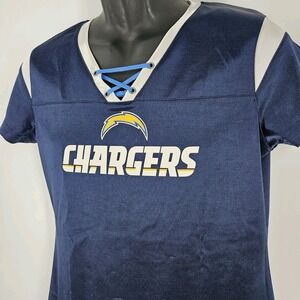 NFL Los Angeles LA Chargers Womens Lace Front Jersey Tee Shirt Size Medium